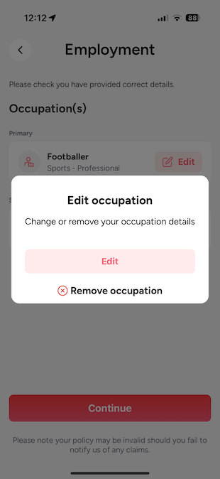 update an occupation