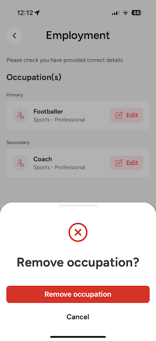 delete an occupation