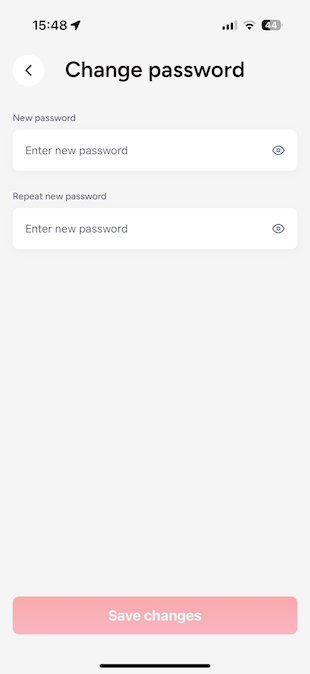 Change password screen